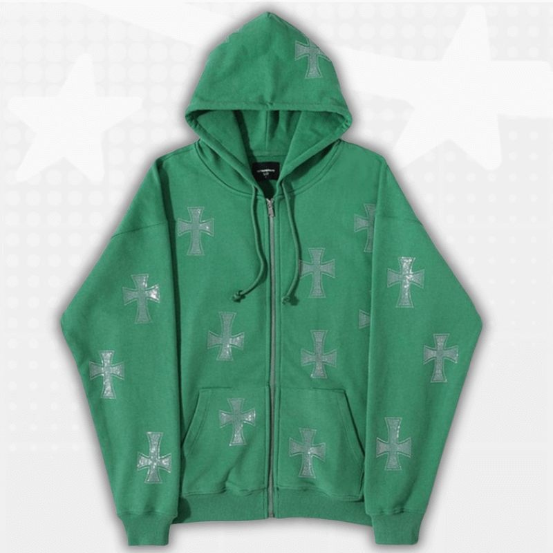 Rhinestone Cross Hoodie Y2K
