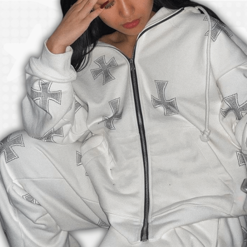 Rhinestone Cross Hoodie Y2K