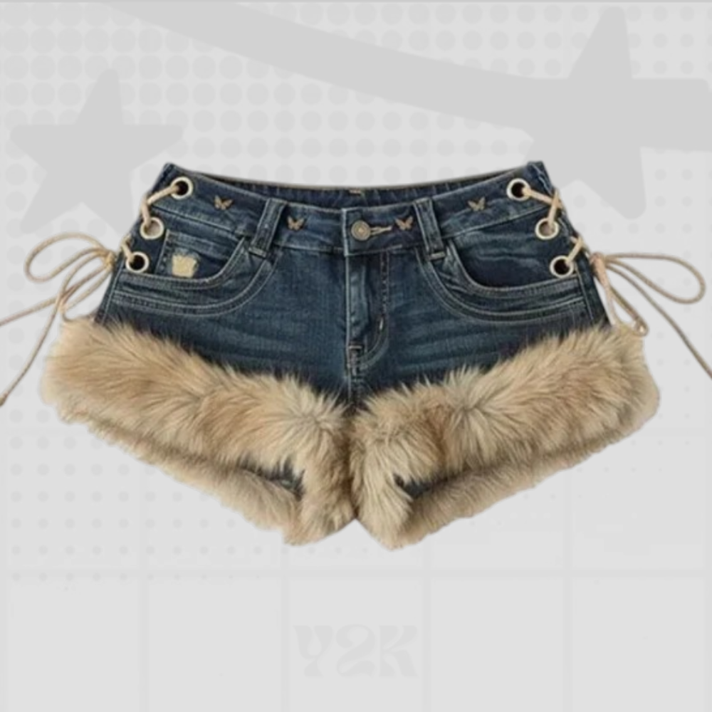 Low Rise Fur Trim Shorts