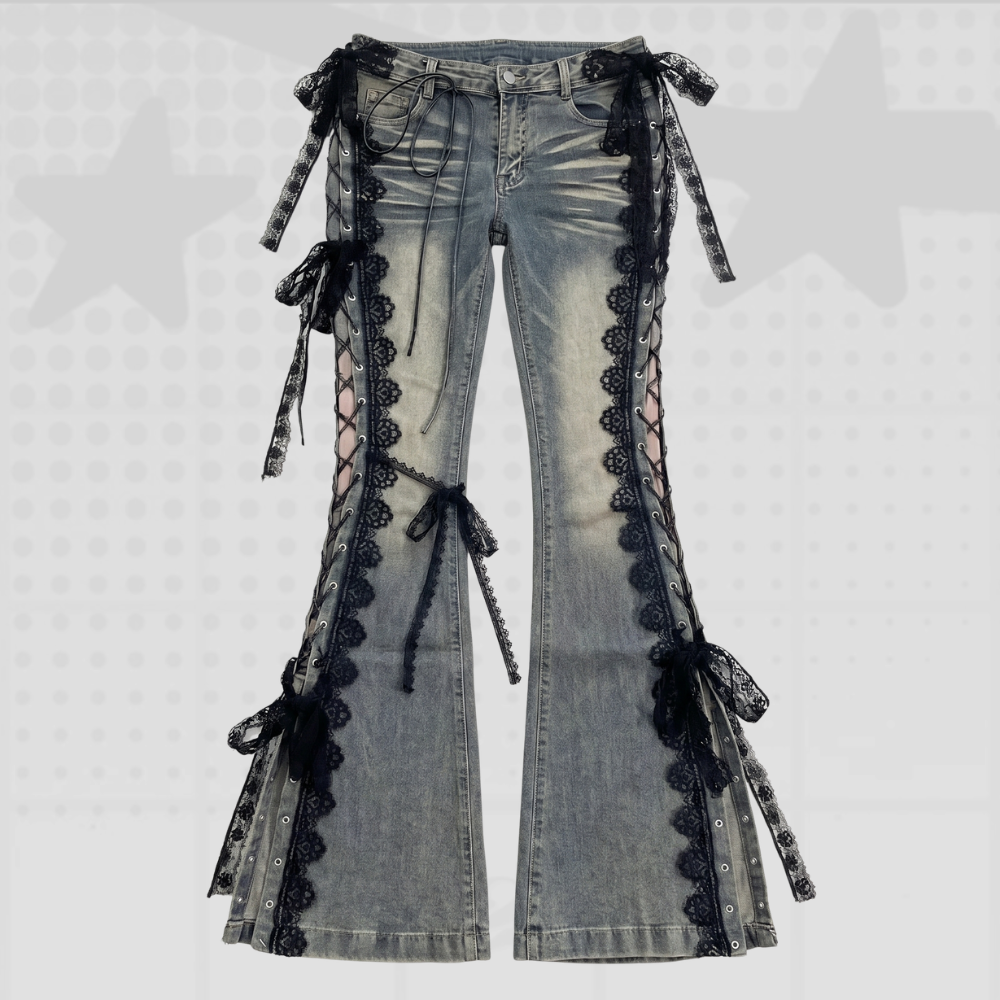 Y2K Lace-Up Flare Jeans