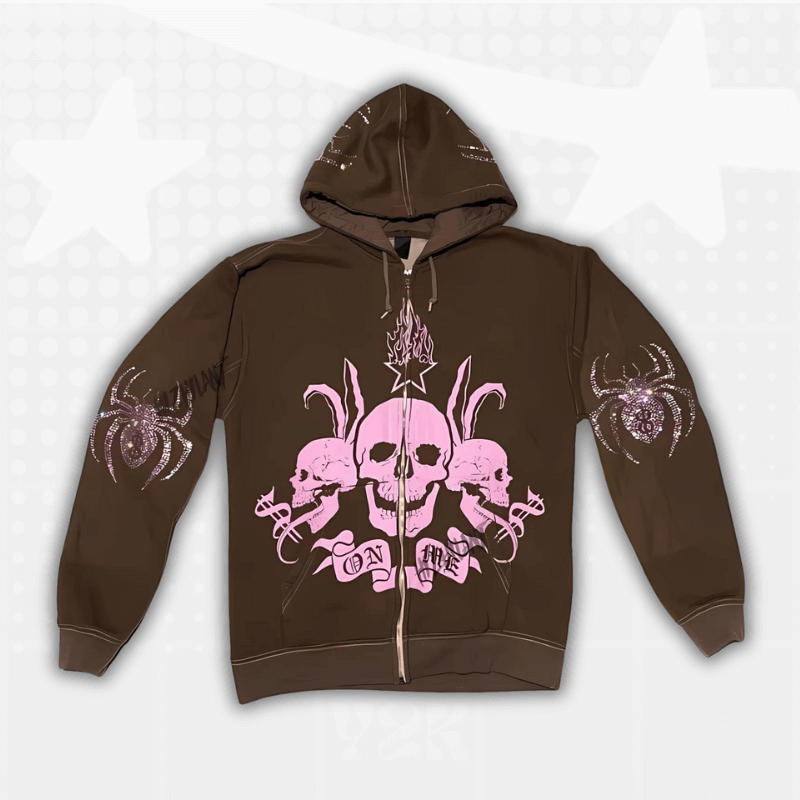 Zip Up Skeleton Hoodie Y2K