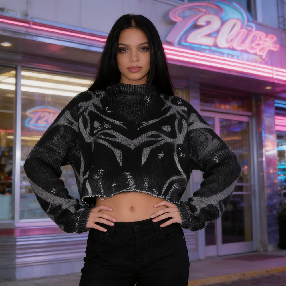 Y2K Gothic Cropped Sweater