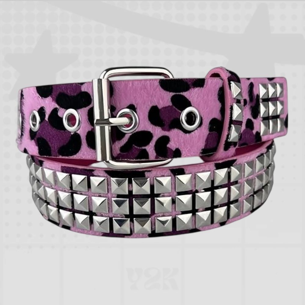Y2K Leopard Studded Belt