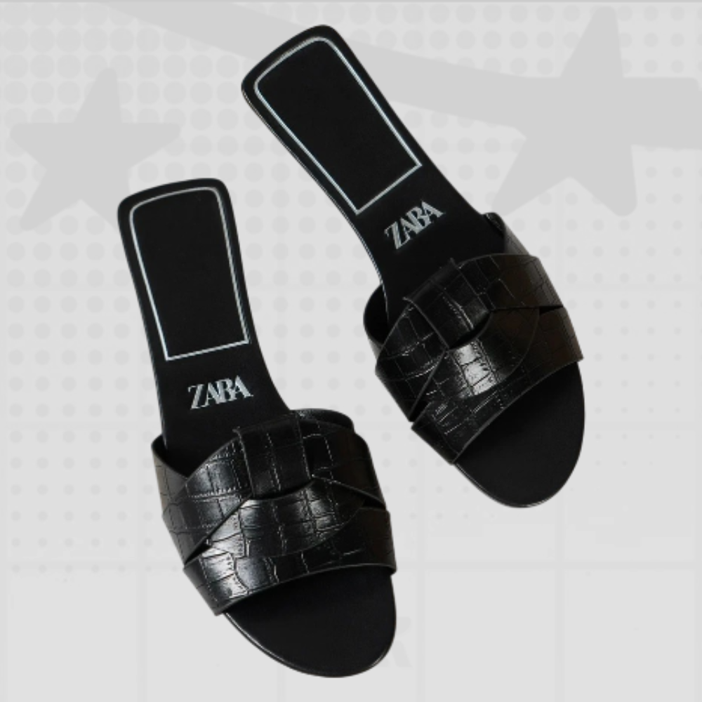 Woven Leather Slide Sandals