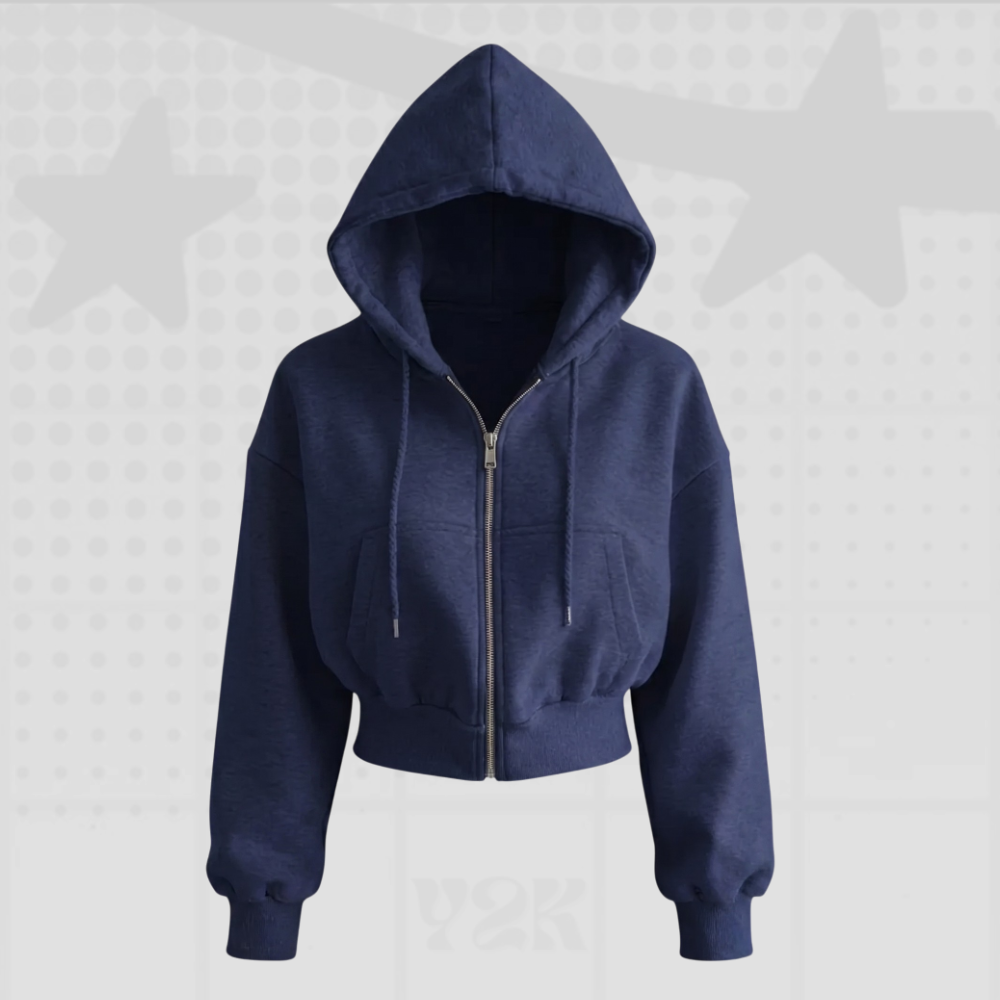 Y2K Cropped Zip Up Hoodie