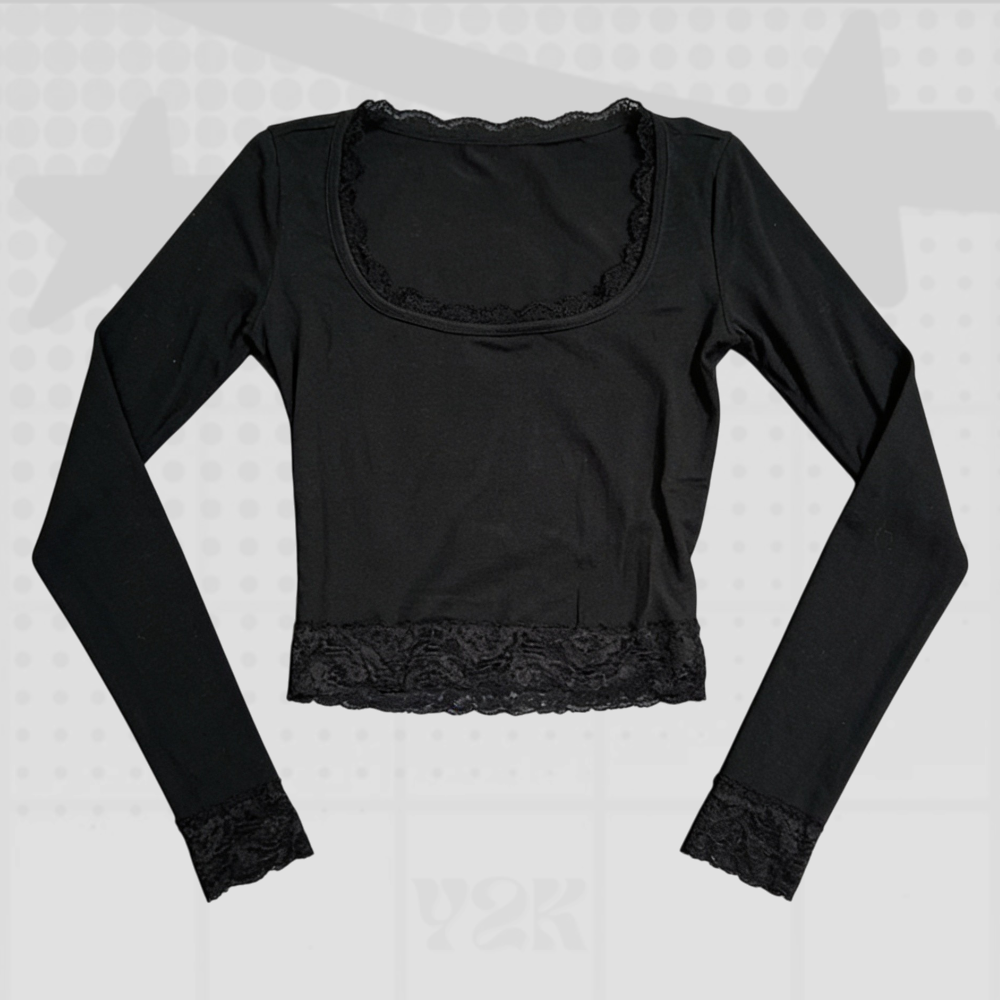 Y2K Lace Trim Crop Top