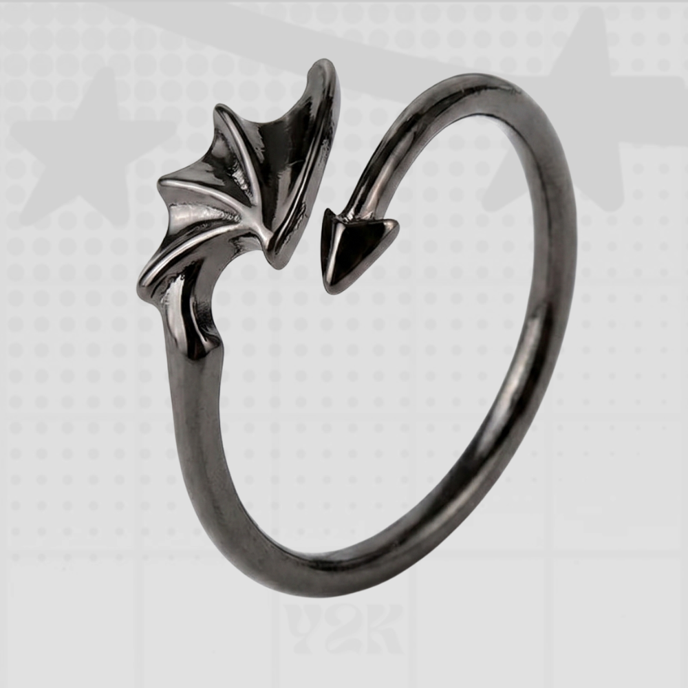 Y2K Silver Bat Wing Ring