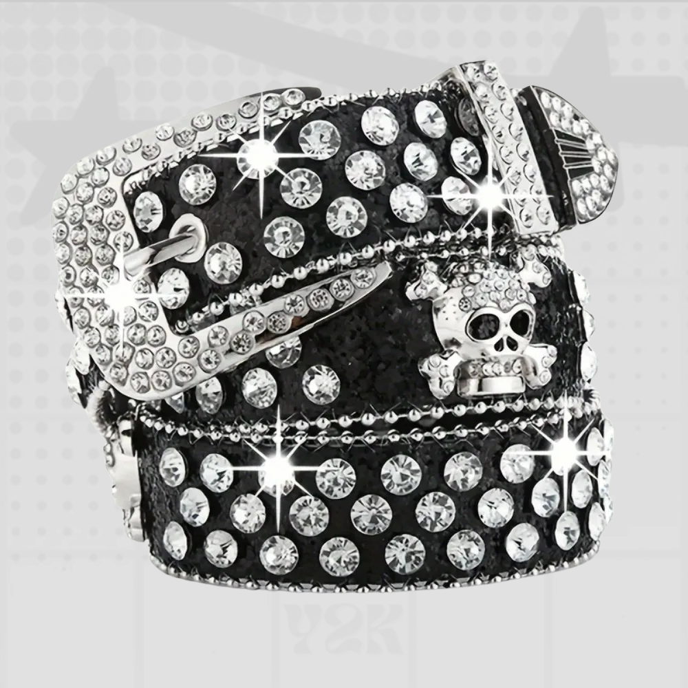 Y2K Rhinestone Skull Belt