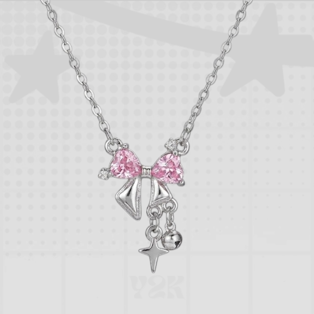 Pink Crystal Bow Necklace