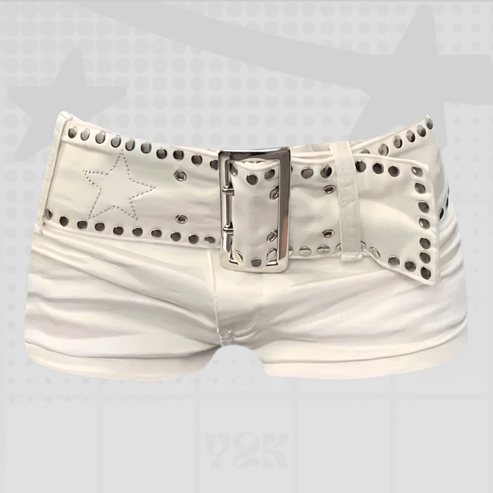 Low-Rise Studded Denim Shorts