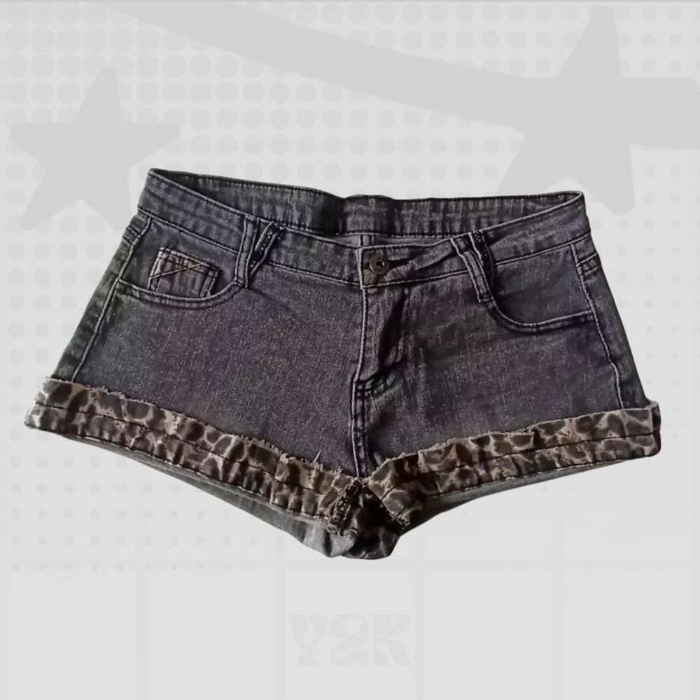 Leopard Trim Denim Shorts