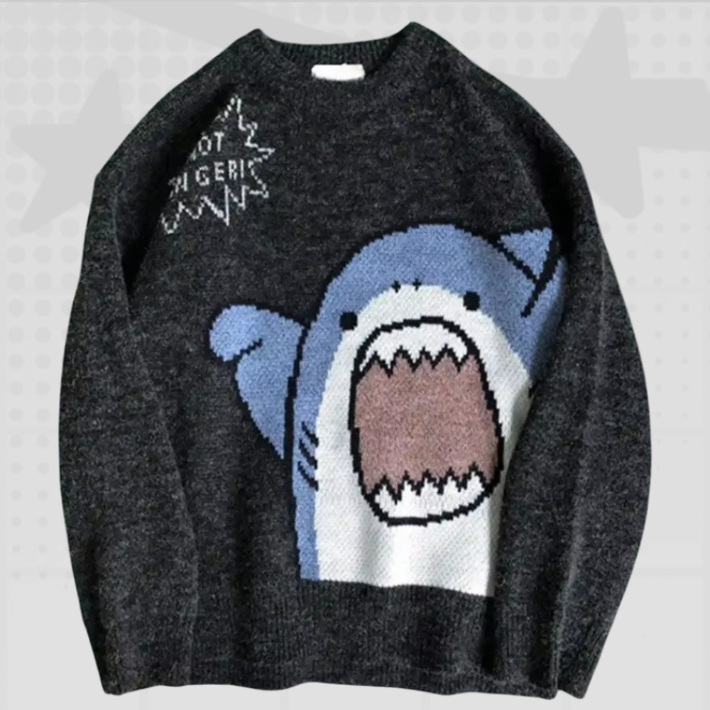 Cartoon Shark Y2K Sweater