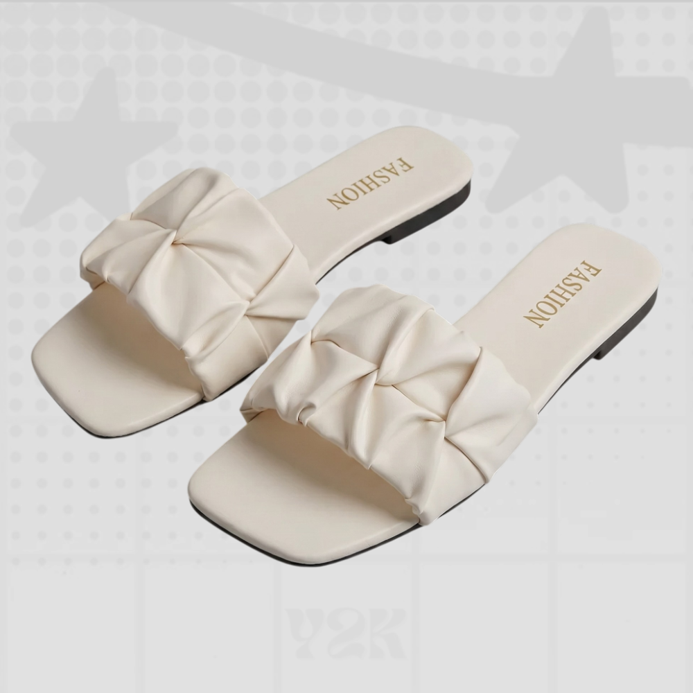 Pleated Square Toe Slide Sandals