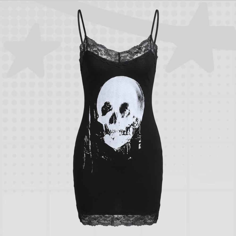 Y2K Gothic Skull Mini Dress
