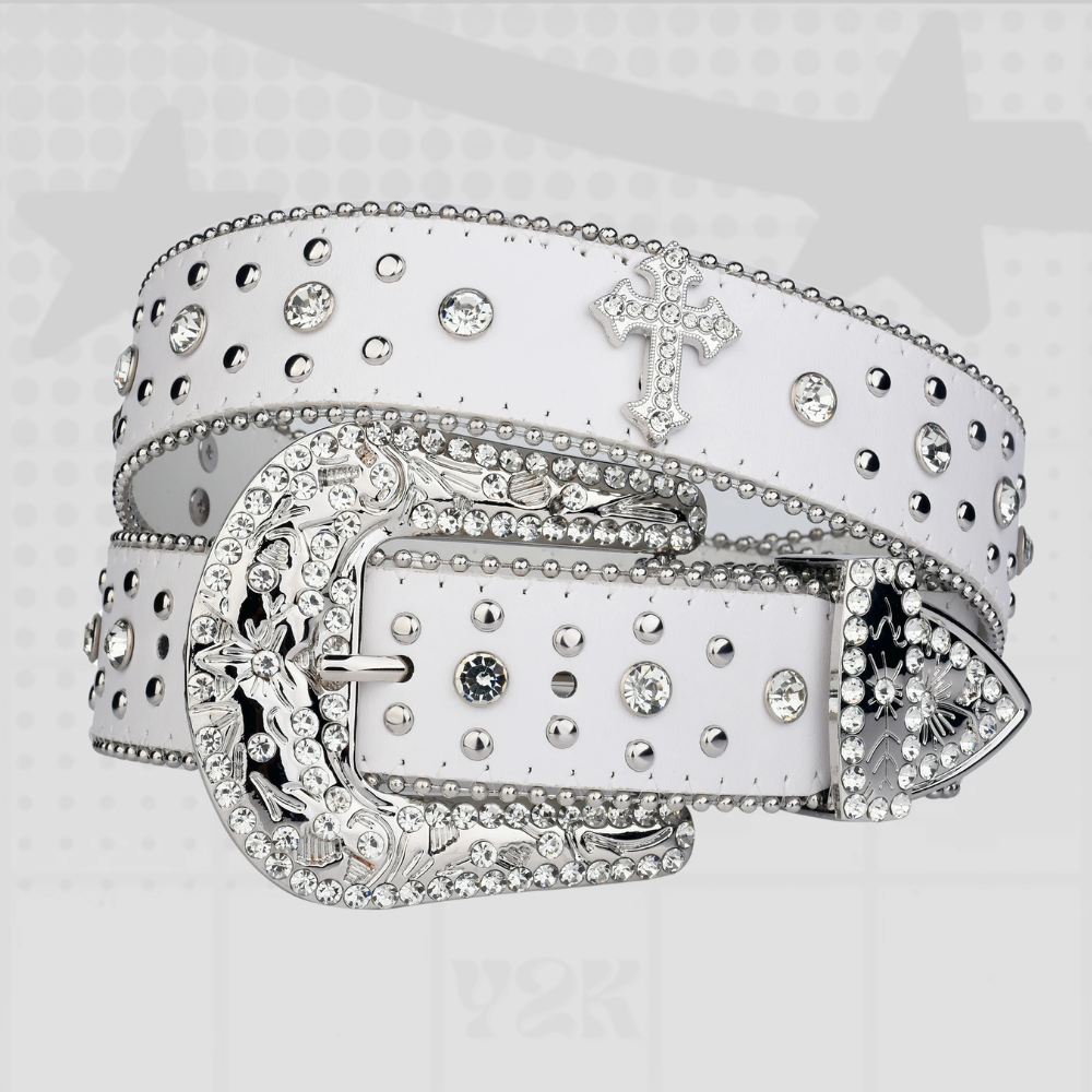 Punk Rhinestone White Y2K Belt