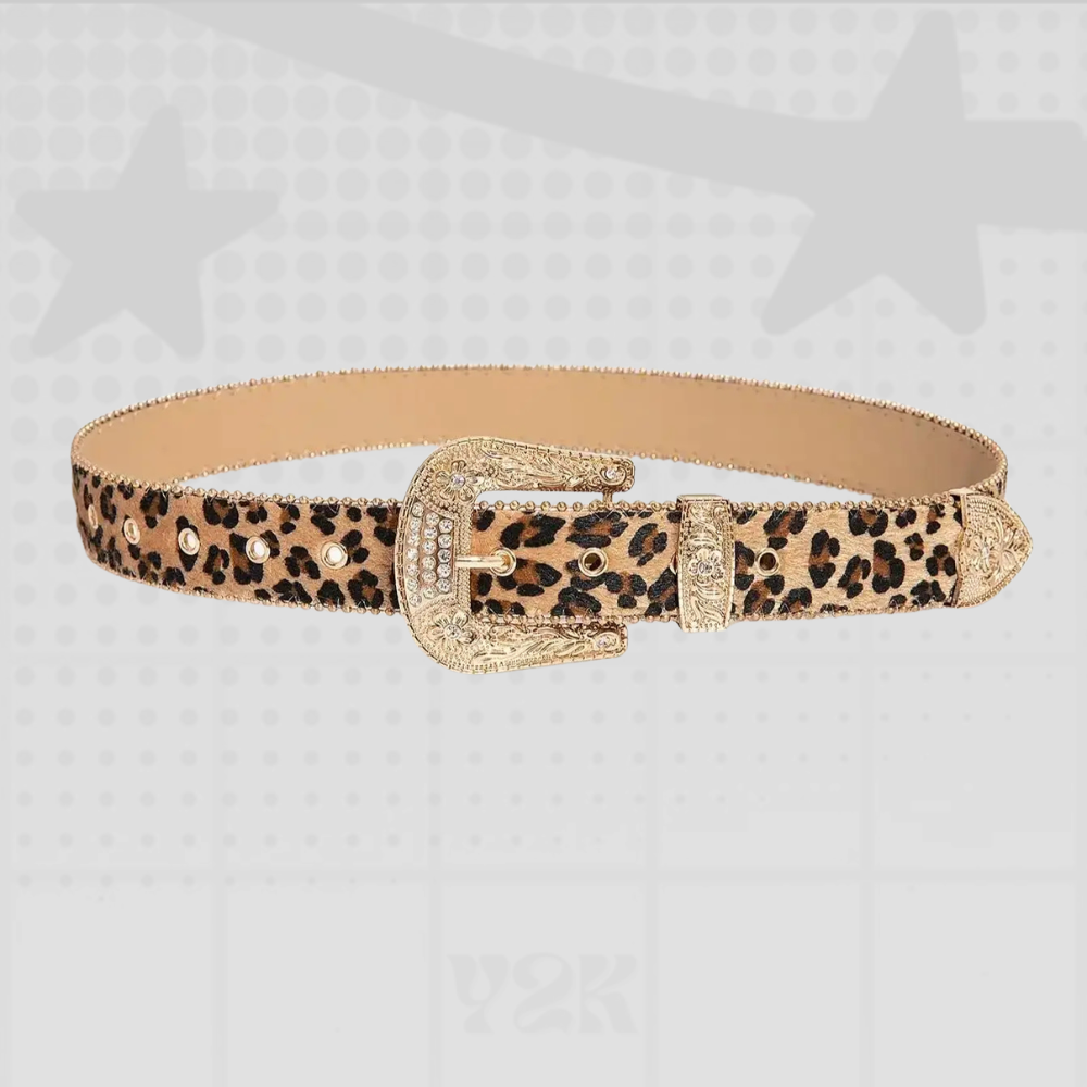 Leopard Print Rhinestone Y2K Belt