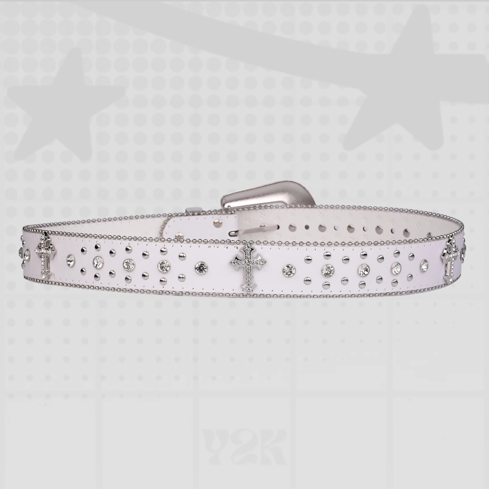 Punk Rhinestone White Y2K Belt