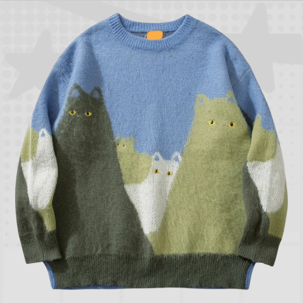 Cat Graphic Sweater Y2K