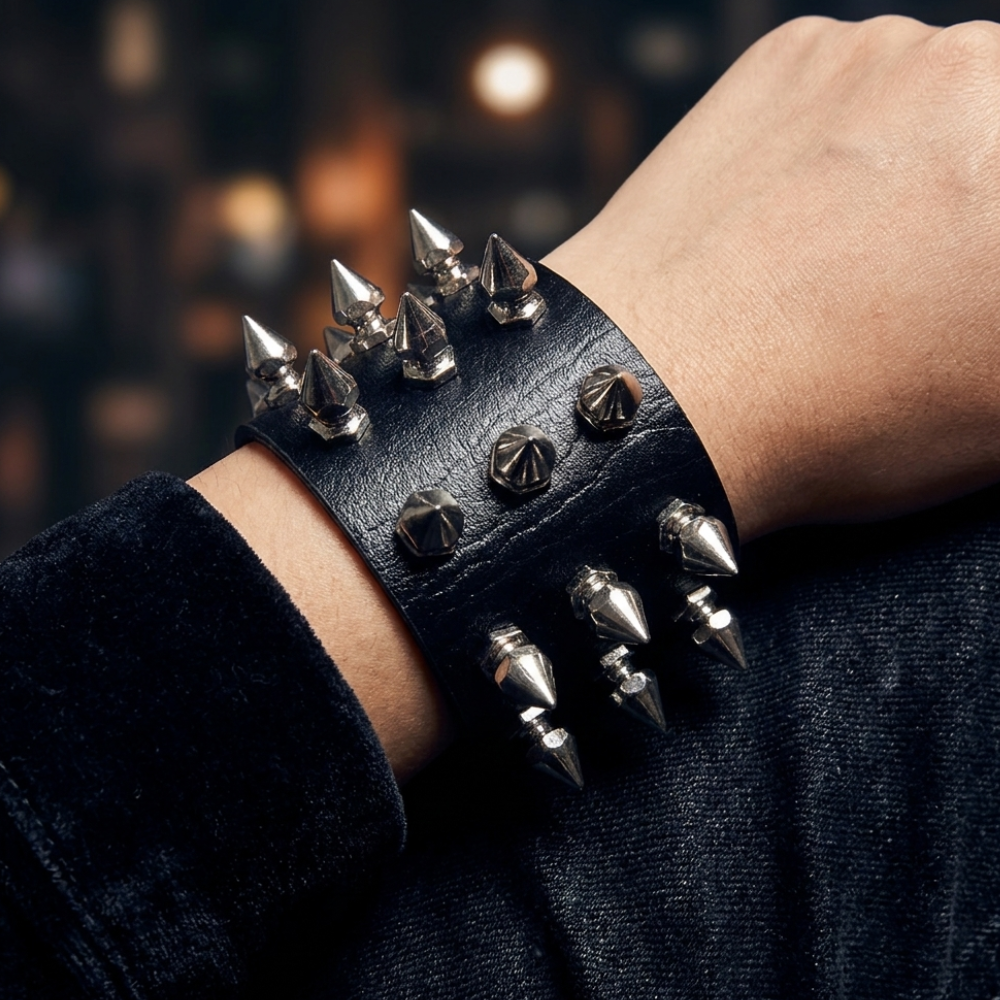 Punk Spike Leather Cuff Bracelet