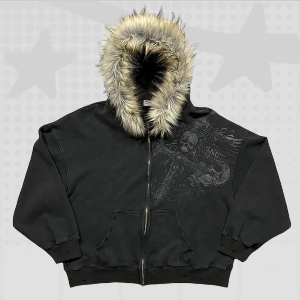 Faux Fur Trim Zip Up Hoodie
