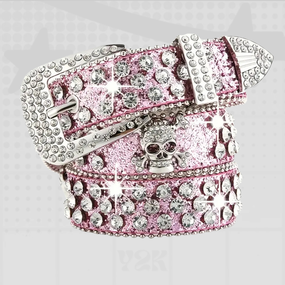 Y2K Rhinestone Skull Belt