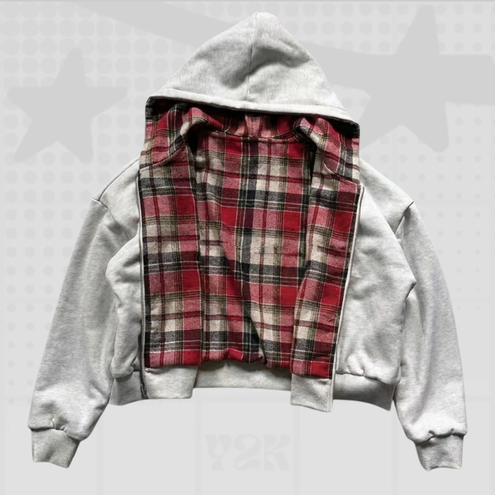 Double-Sided Plaid Y2K Hoodie