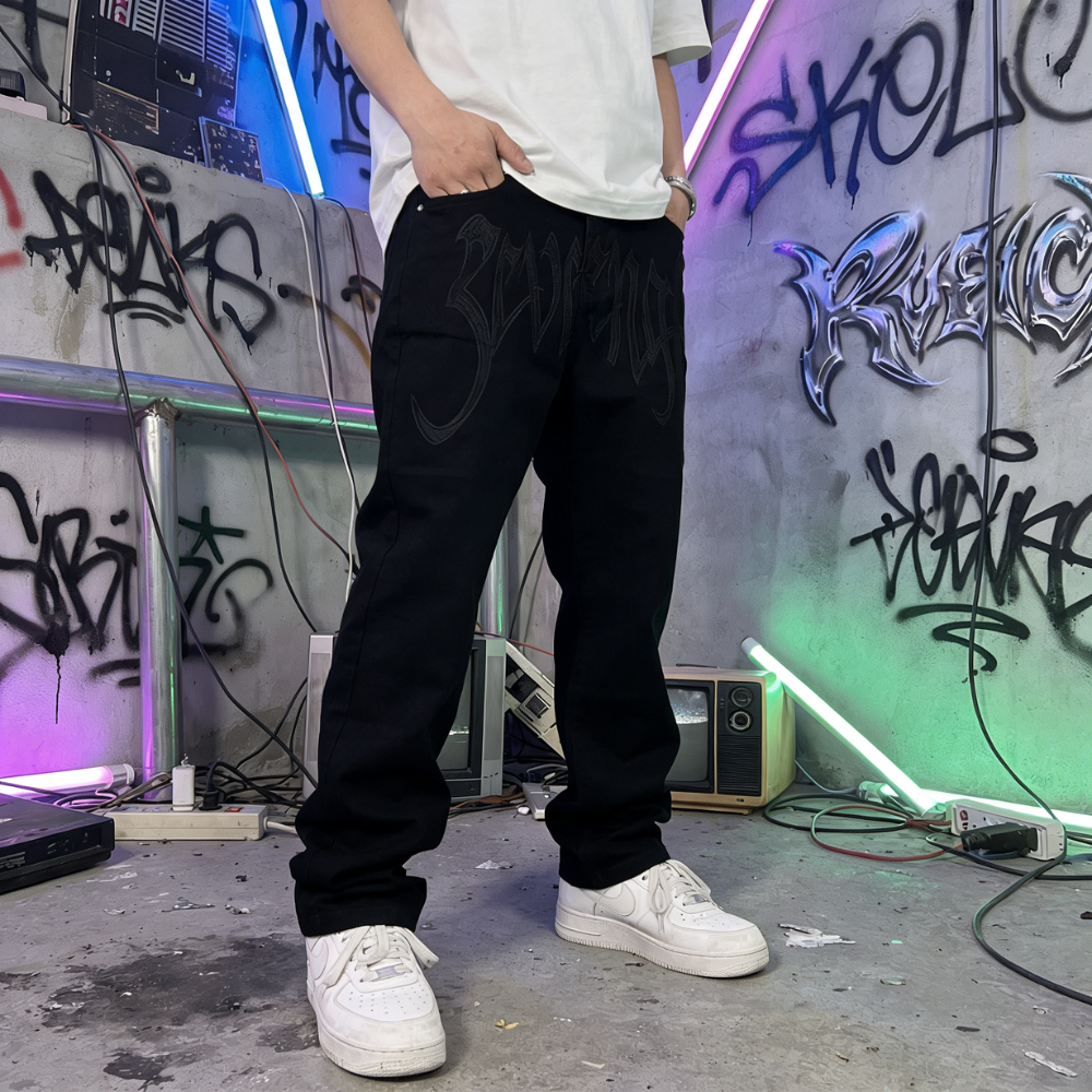 Black Baggy Graffiti Jeans