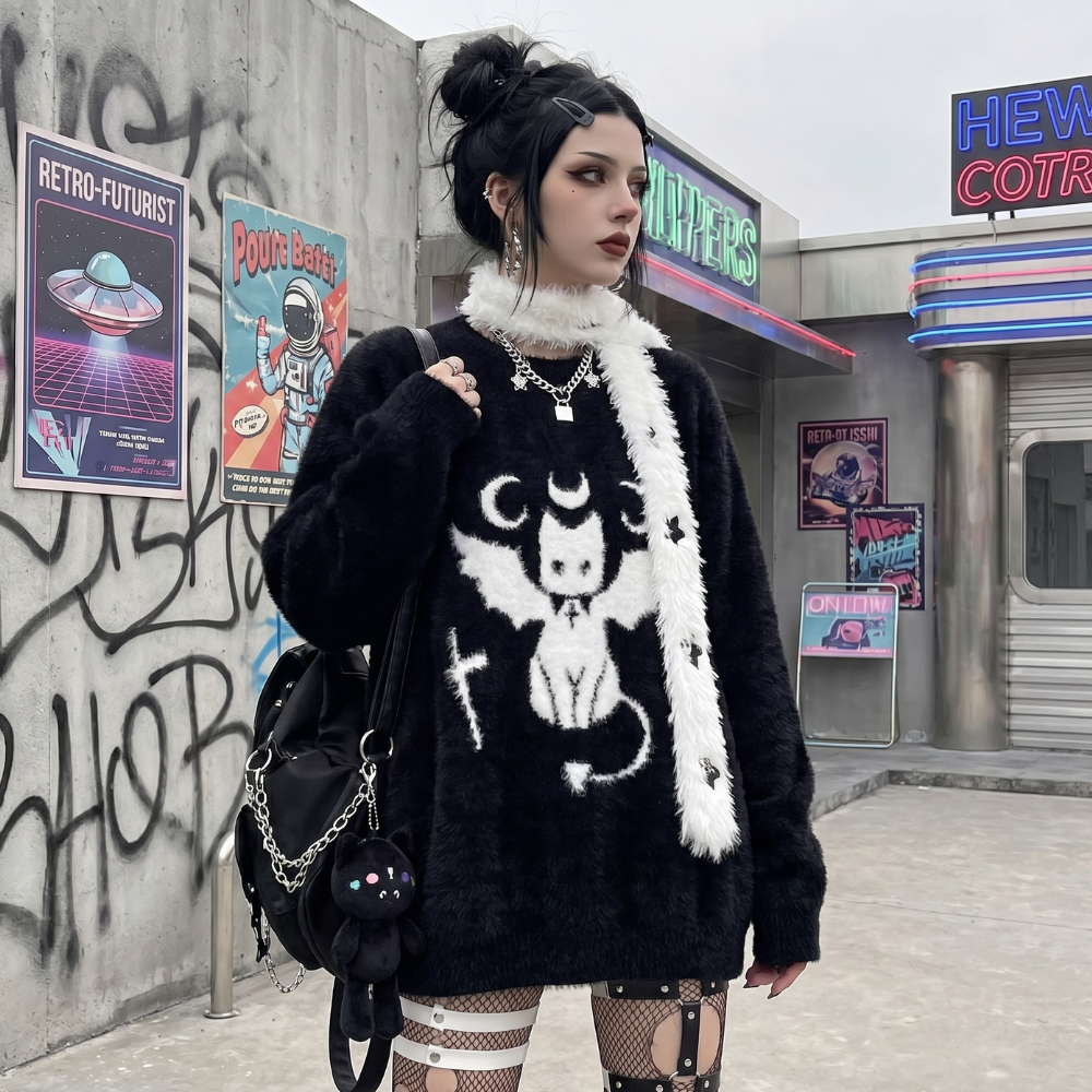 Oversized Gothic Cat Sweater