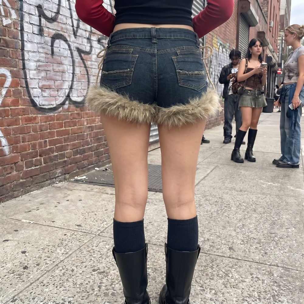 Low Rise Fur Trim Shorts
