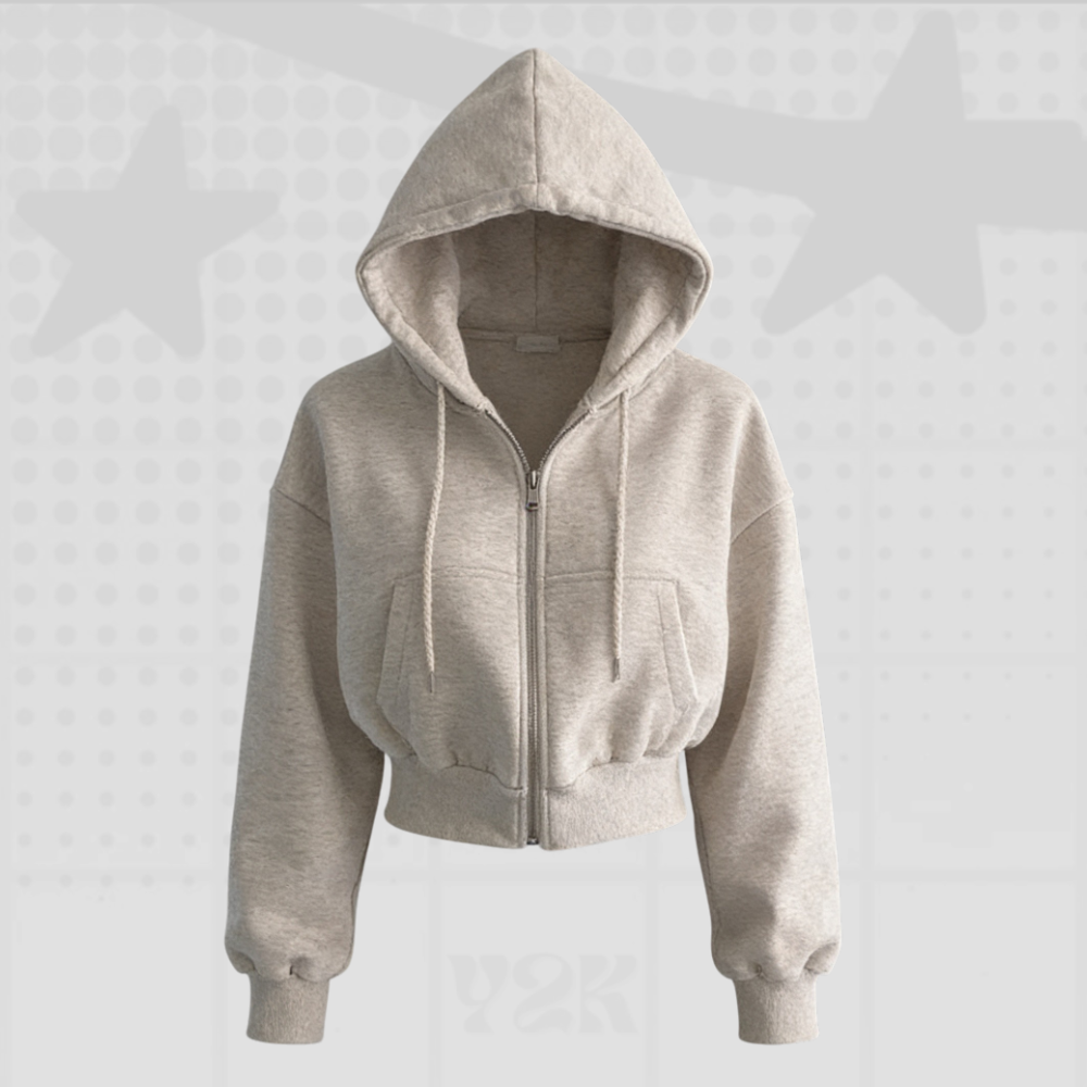 Y2K Cropped Zip Up Hoodie