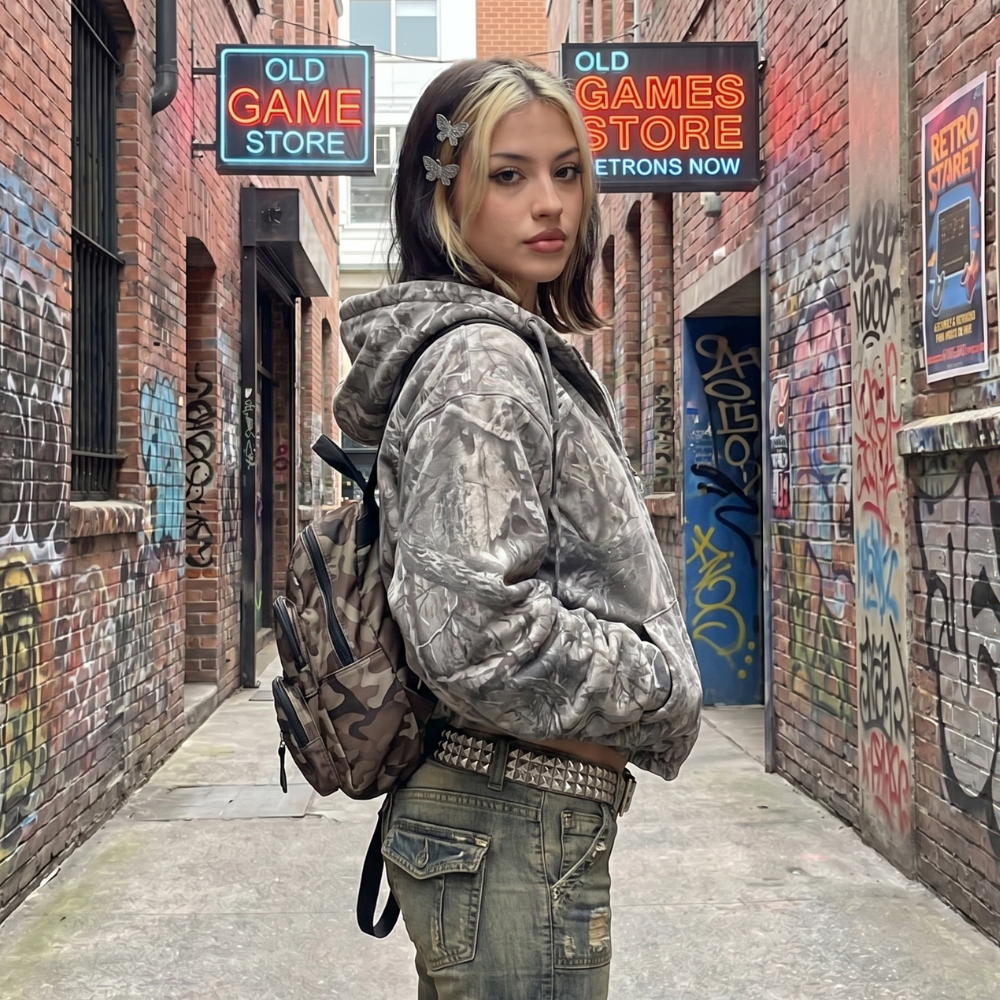 Camo Oversized Zip Hoodie