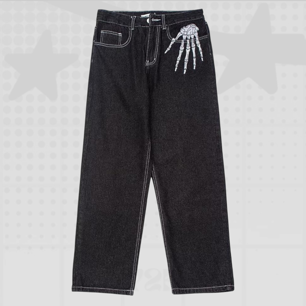 Skeleton Print Baggy Jeans
