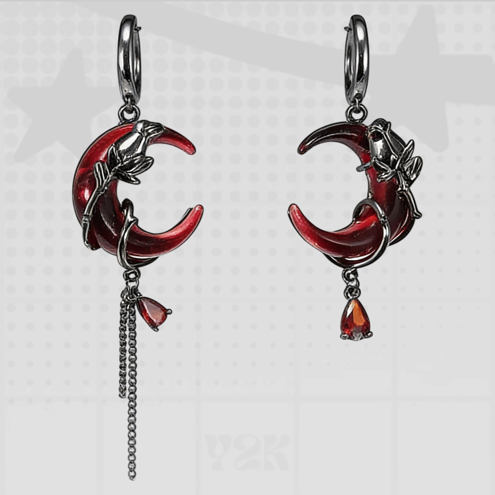 Red Moon Dangle Earrings