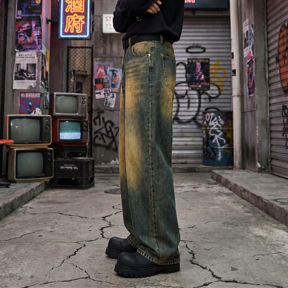 Vintage Wash Wide Leg Jeans
