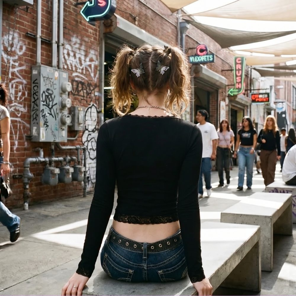 Y2K Lace Trim Crop Top