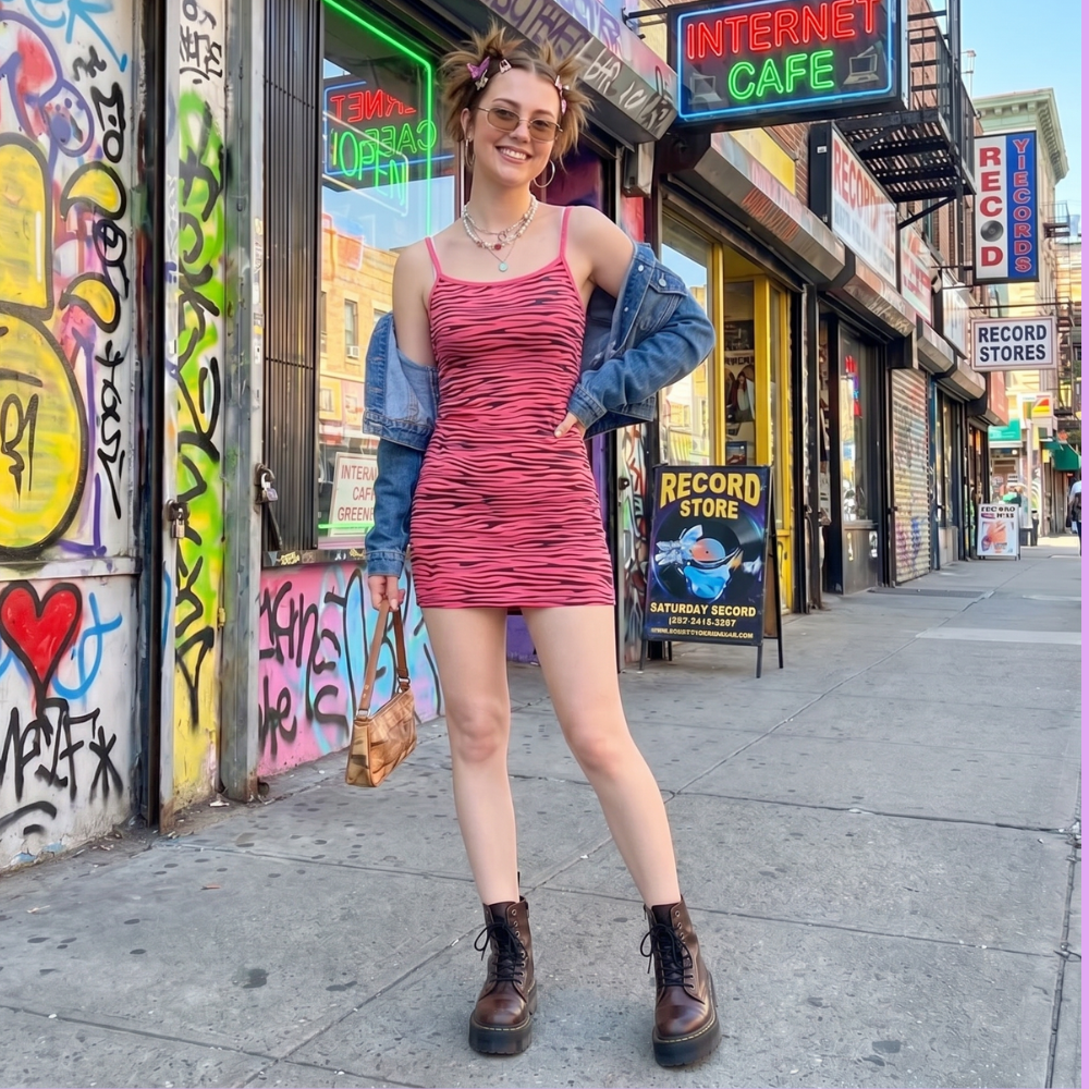 Y2K Pink Zebra Print Dress