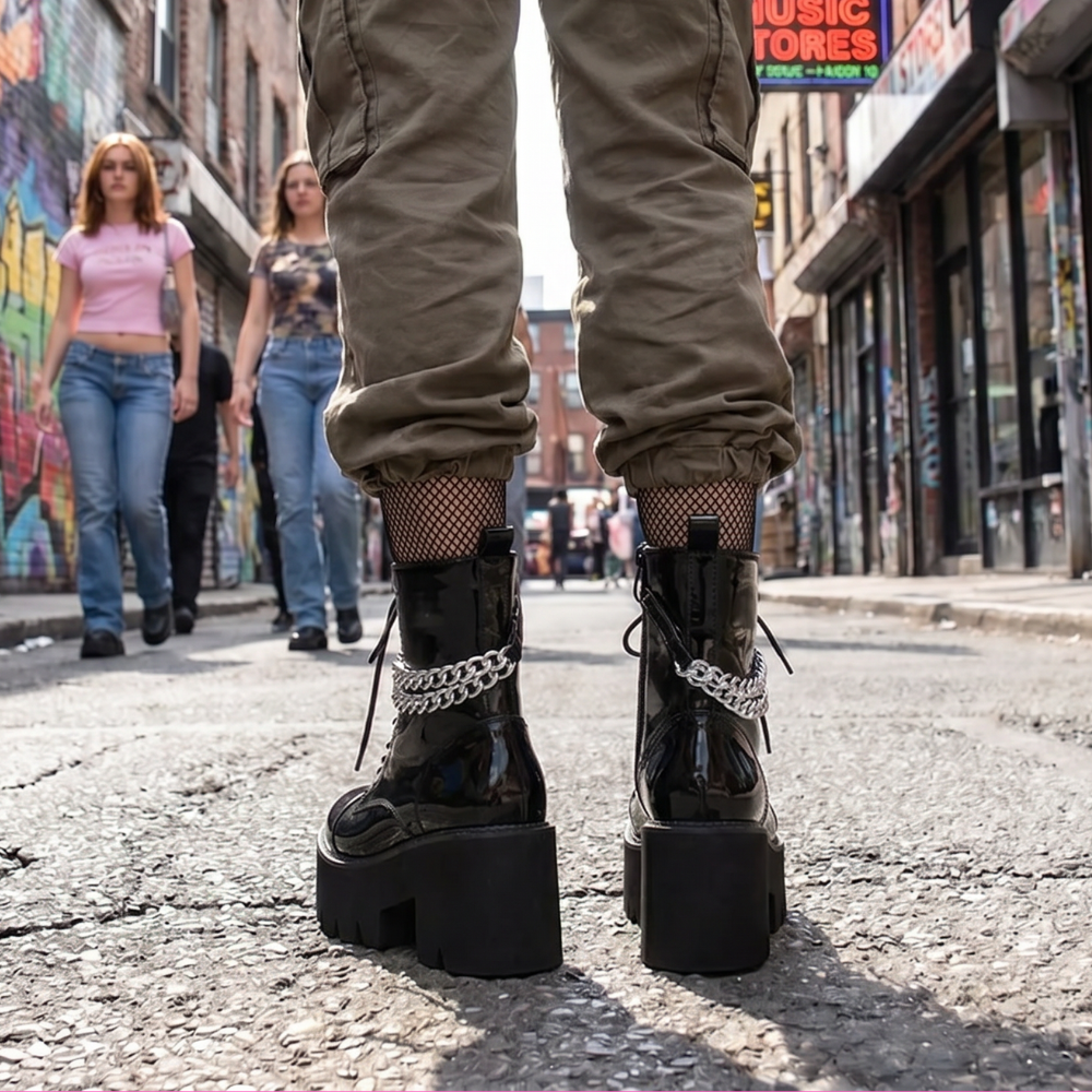Chain Platform Combat Boots