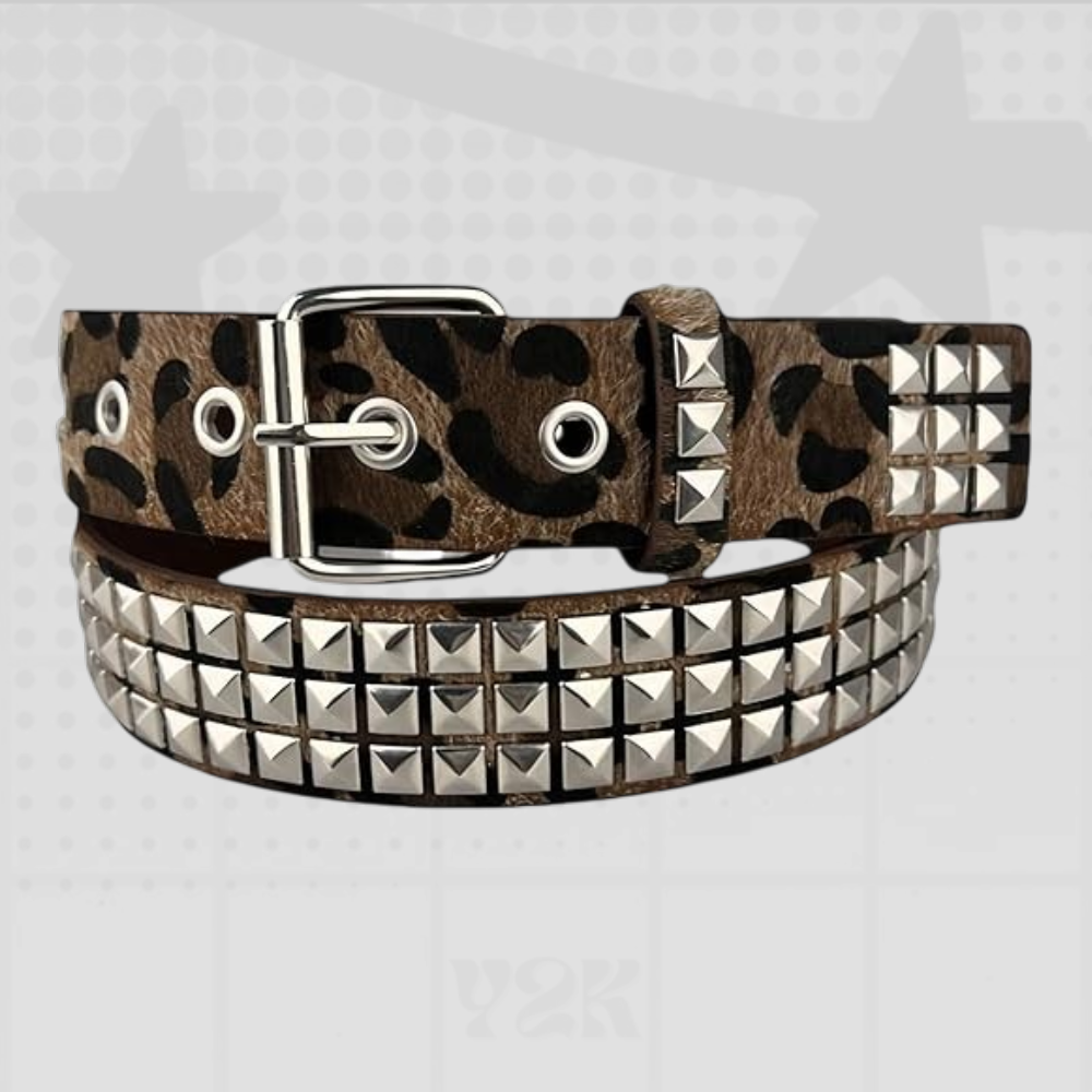 Y2K Leopard Studded Belt