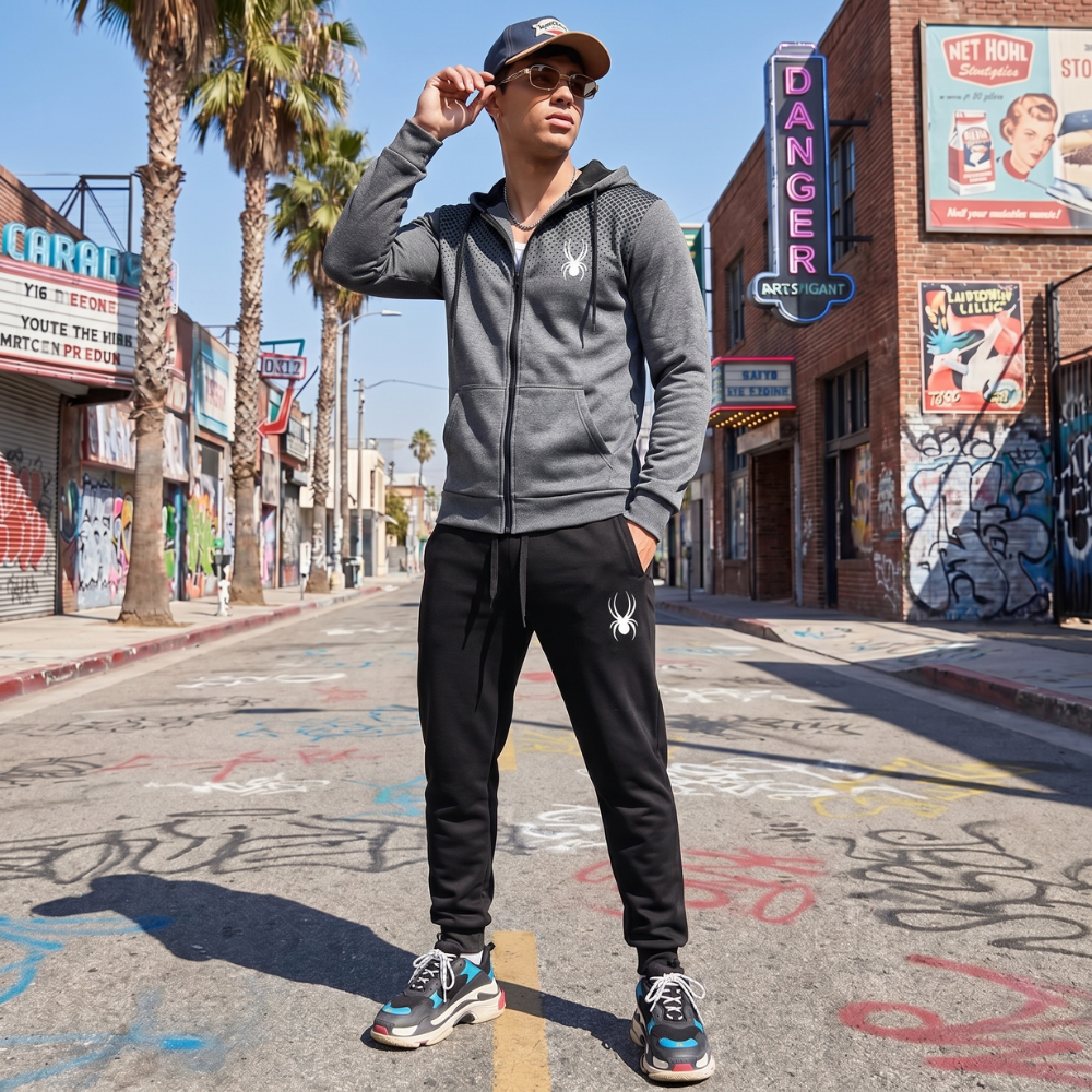 Spider Zip-Up Hoodie Tracksuit