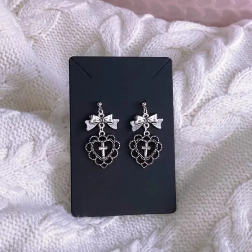 Heart Cross Bow Earrings