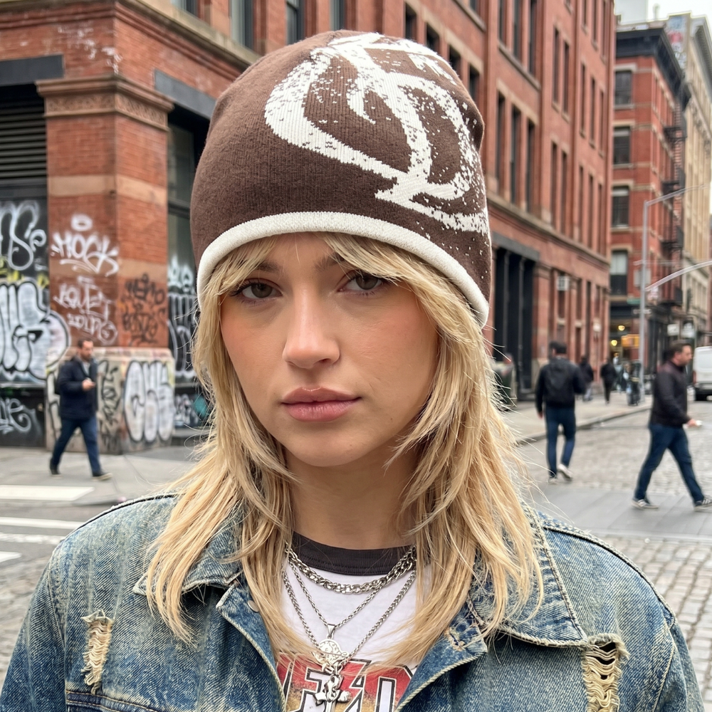 Y2K Distressed Logo Knit Beanie