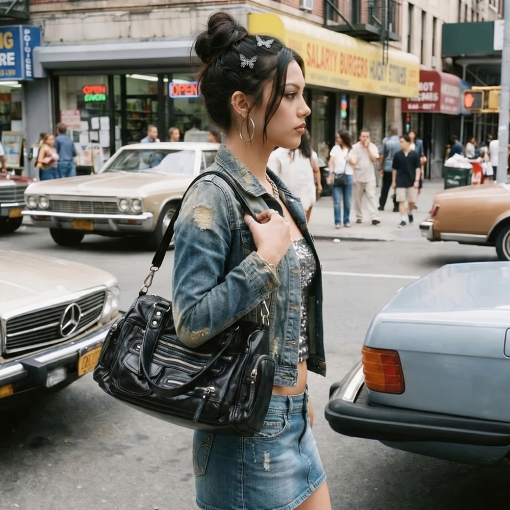 Black Multi-Pocket Shoulder Bag