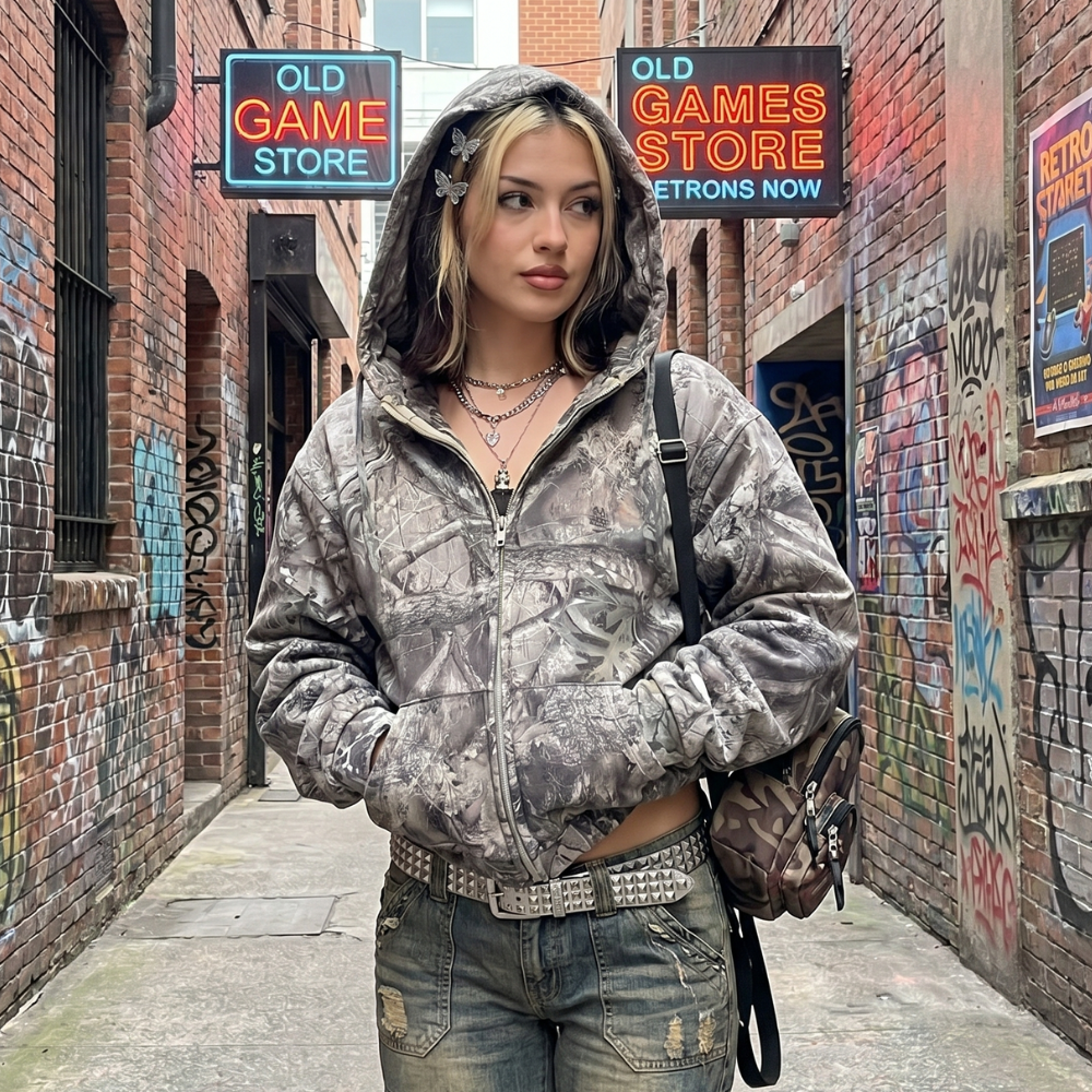 Camo Oversized Zip Hoodie