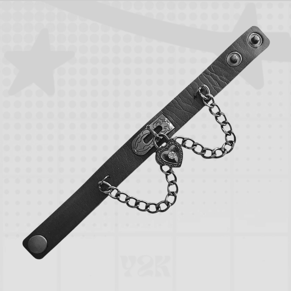 Leather Heart Lock Y2K Bracelet