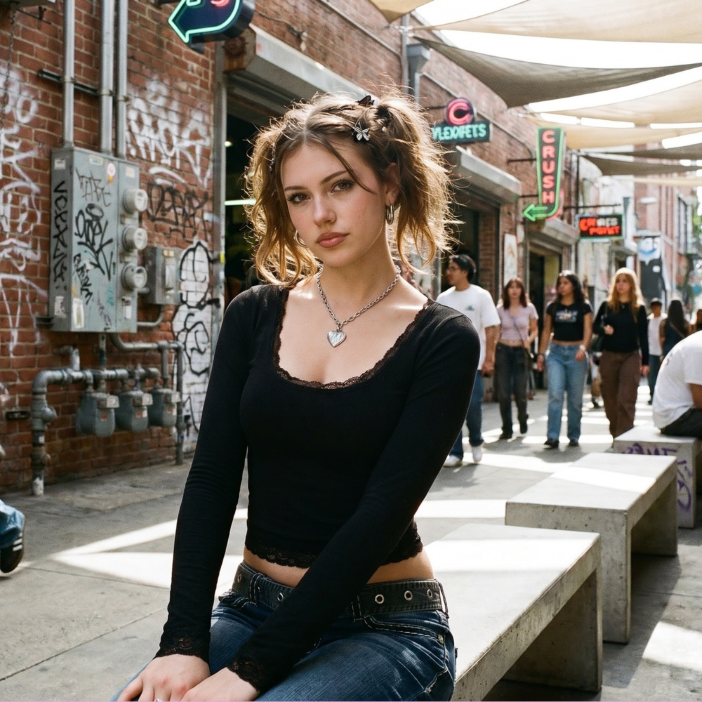 Y2K Lace Trim Crop Top