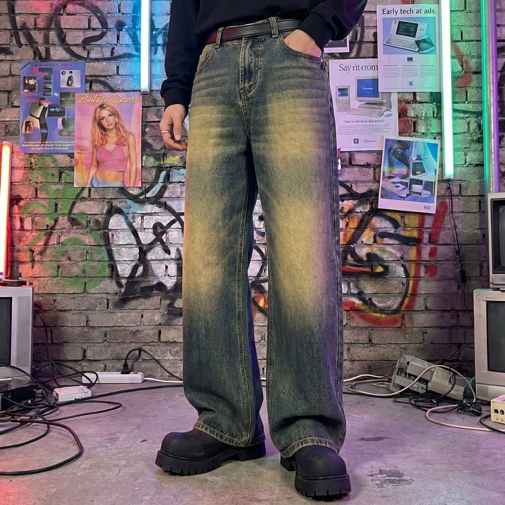 Vintage Wash Wide Leg Jeans