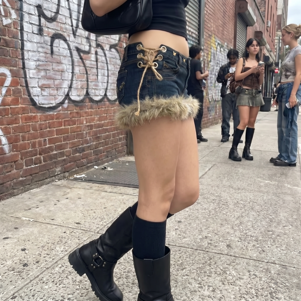 Low Rise Fur Trim Shorts