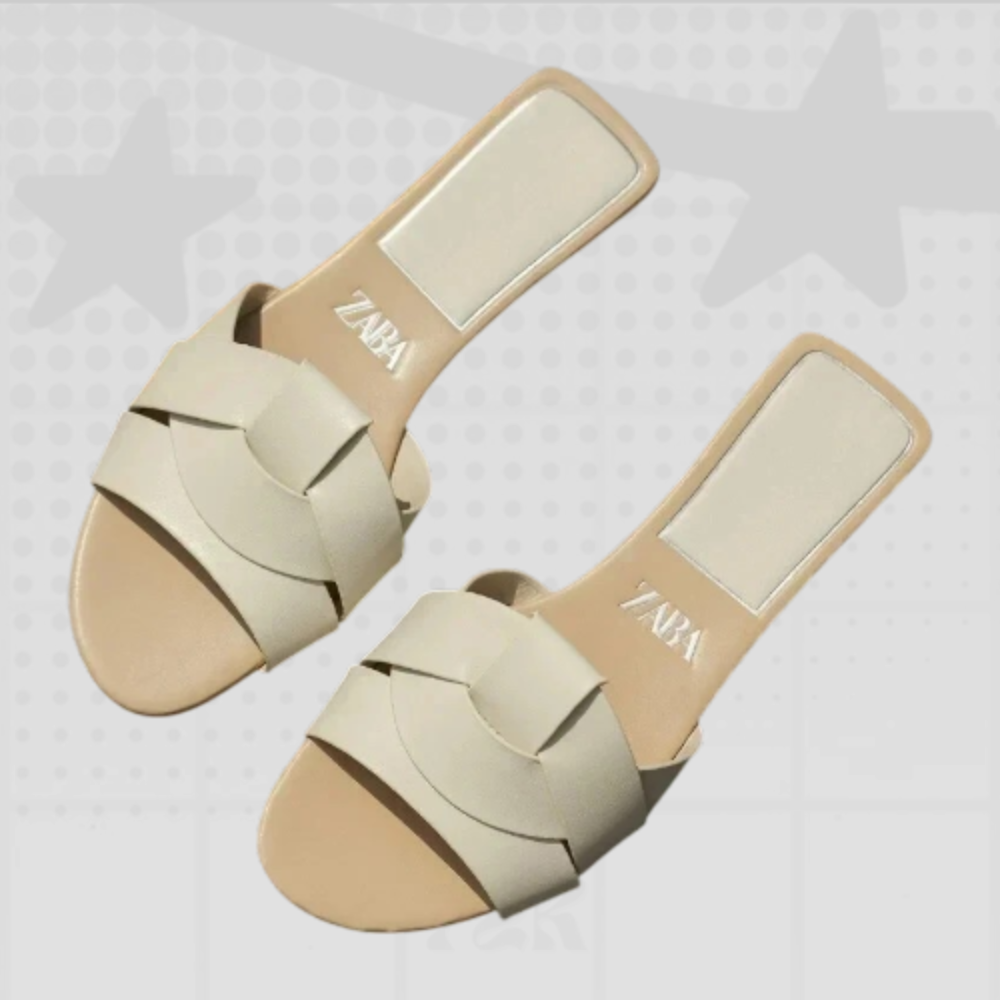 Woven Leather Slide Sandals