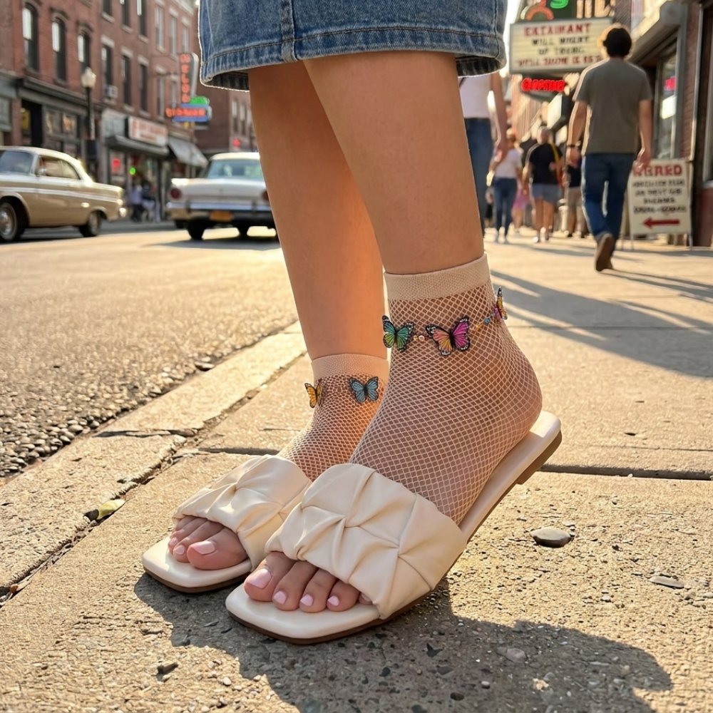 Pleated Square Toe Slide Sandals