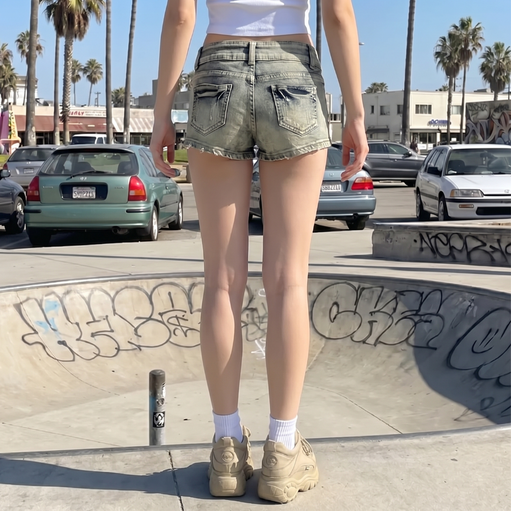 Low Rise Denim Shorts Y2K